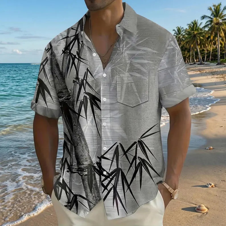 Men's Tropical Beach Aloha Graphic Summer Casual Hawaiian Shirt