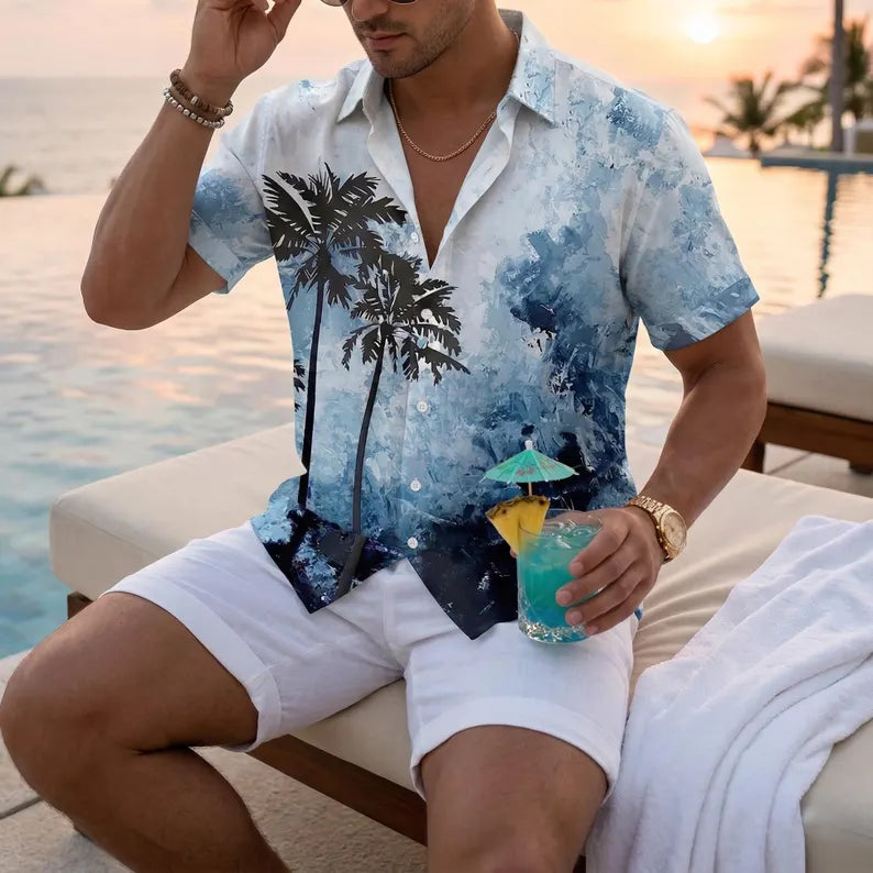 Men's Tropical Beach Aloha Graphic Summer Casual Hawaiian Shirt
