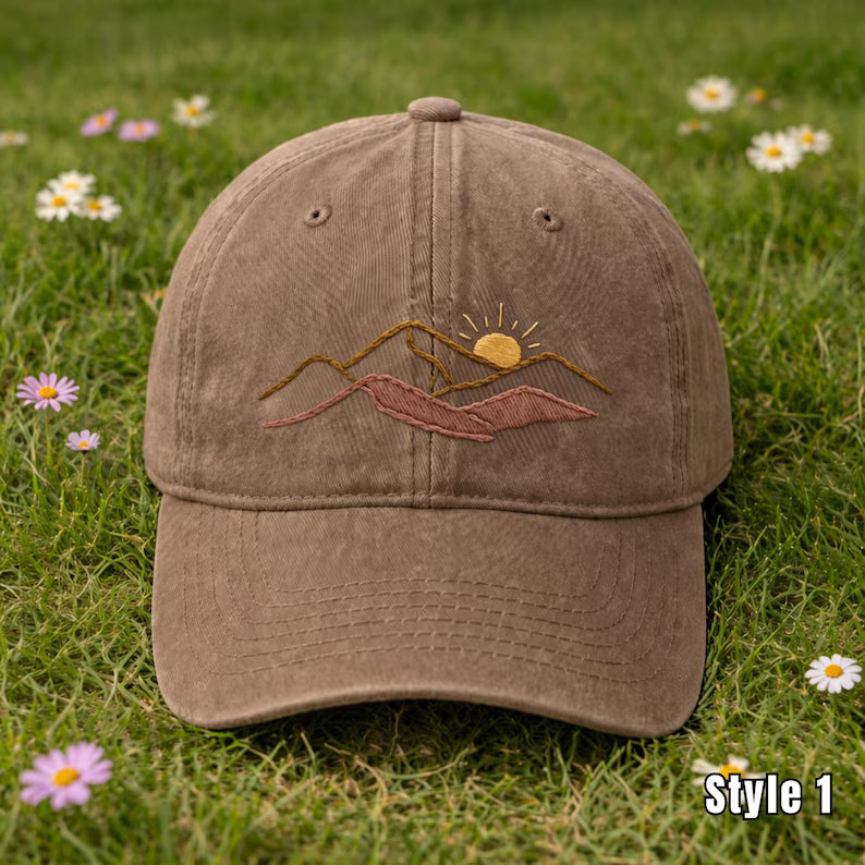 Minimalist Mountain & Desert Sunset Embroidered Baseball Cap