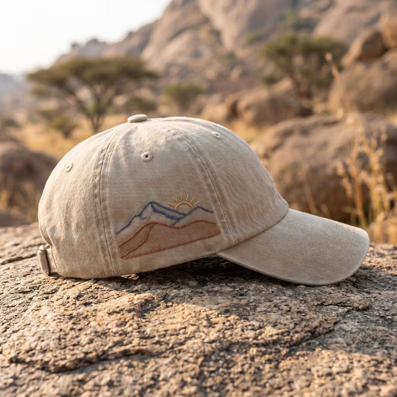 Minimalist Mountain & Desert Sunset Embroidered Baseball Cap