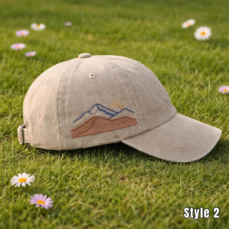 Minimalist Mountain & Desert Sunset Embroidered Baseball Cap