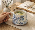Ceramic Mug Set Handmade: Blue Floral Botanical Tea Cups