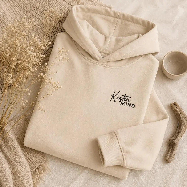 Embroidered Oversized Hoodie "Coastal Child" - Minimalist Unisex Hoodie & Coastal Boho Beach Pullover