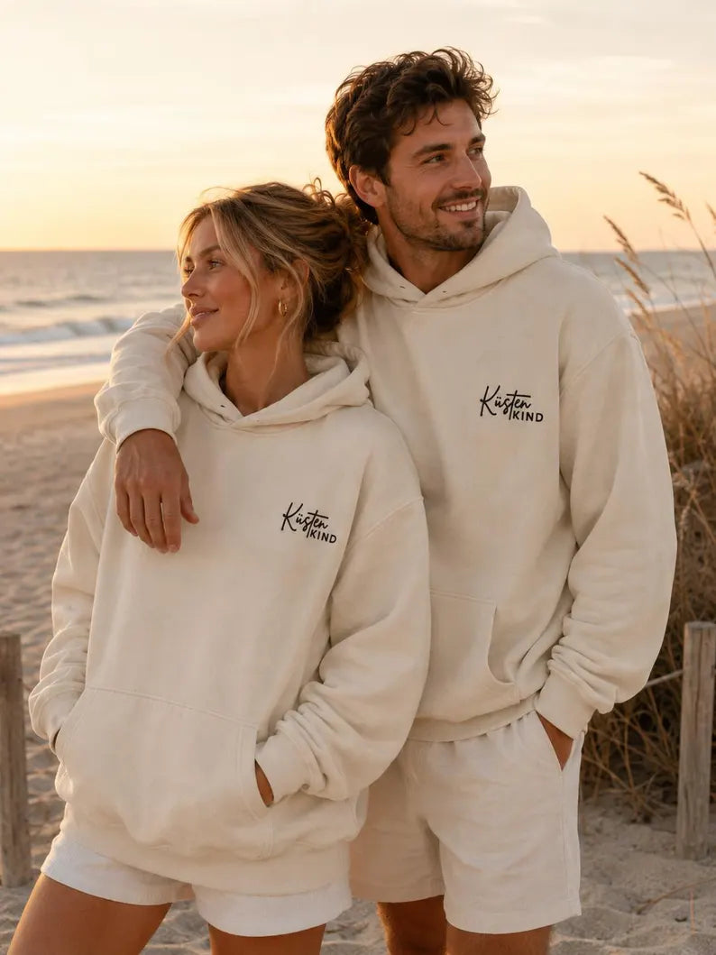 Embroidered Oversized Hoodie "Coastal Child" - Minimalist Unisex Hoodie & Coastal Boho Beach Pullover
