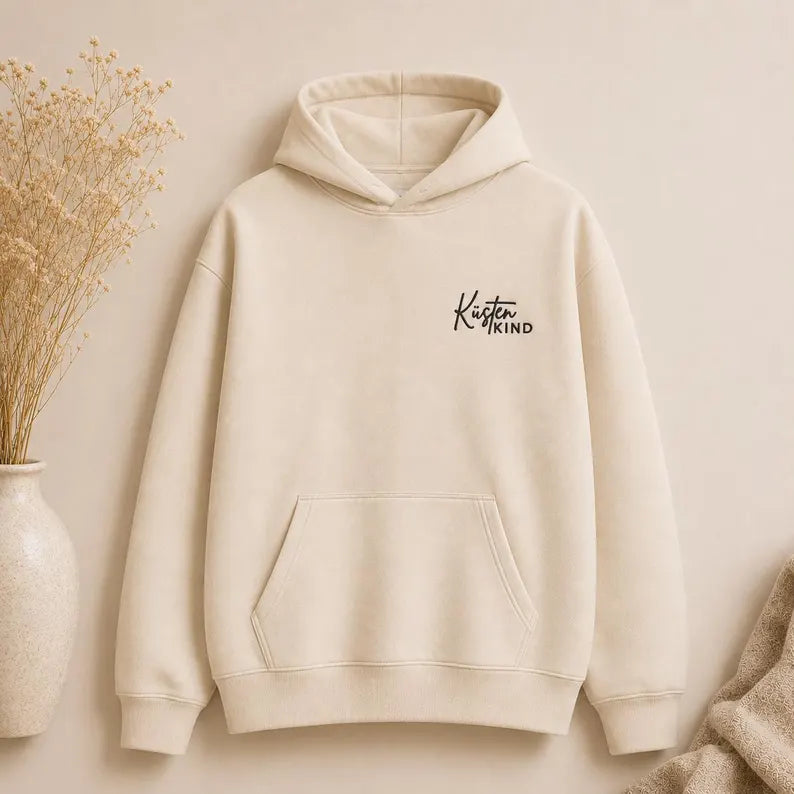 Embroidered Oversized Hoodie "Coastal Child" - Minimalist Unisex Hoodie & Coastal Boho Beach Pullover