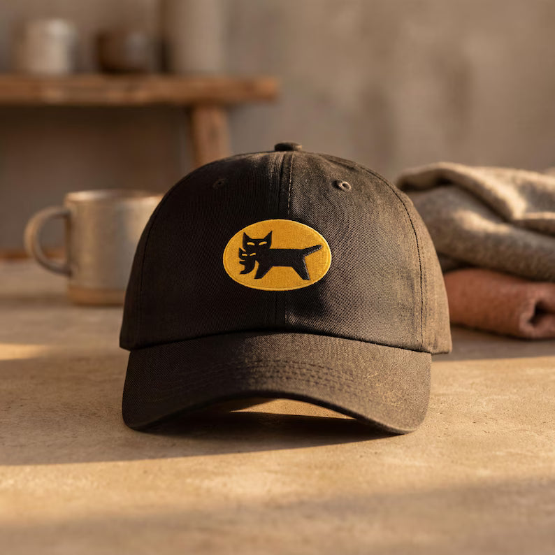 Embroidered Black Cat Cap | Retro Japanese Streetwear Baseball Hat