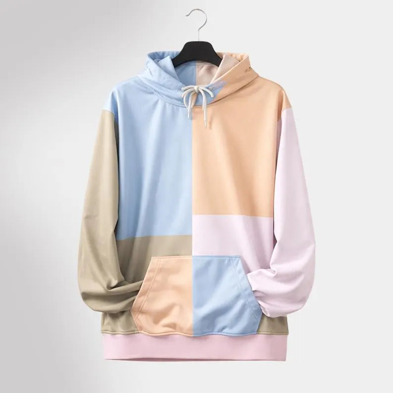 Patchwork Color Block Hoodie Oversized Pastel Streetwear Pullover