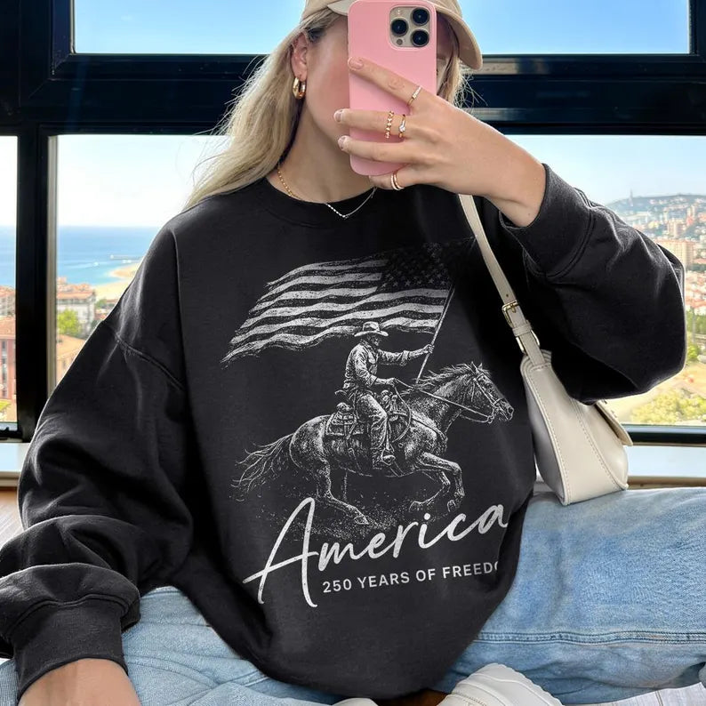 America 250 Years of Freedom Western Flag Pullover Sweatshirt
