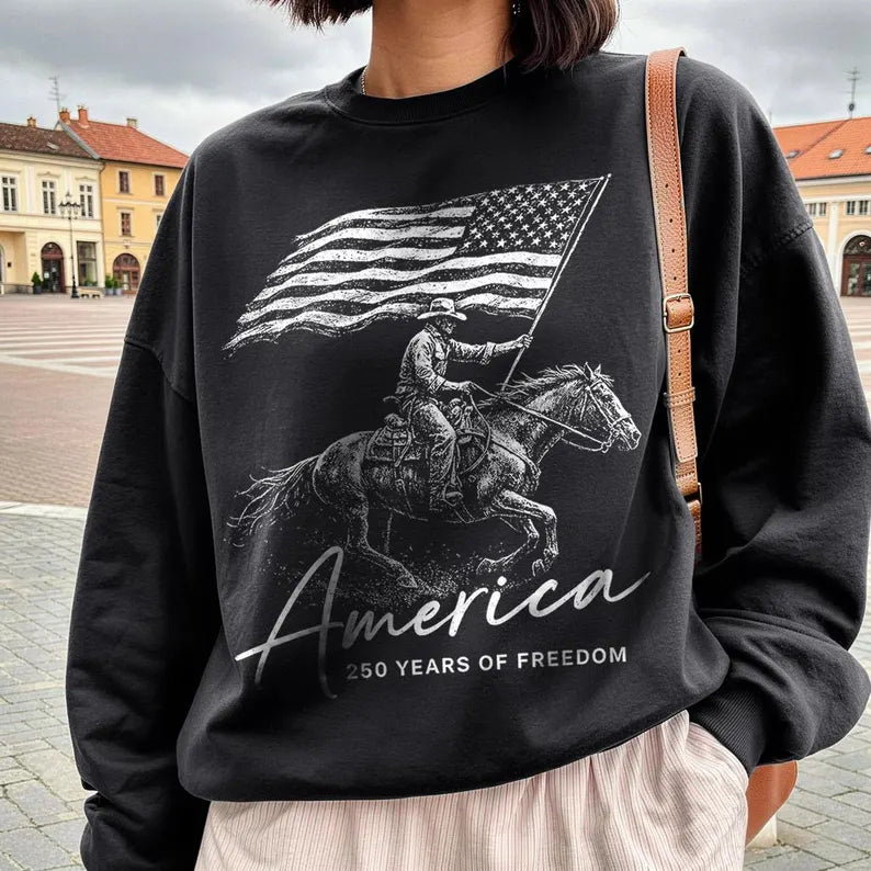 America 250 Years of Freedom Western Flag Pullover Sweatshirt