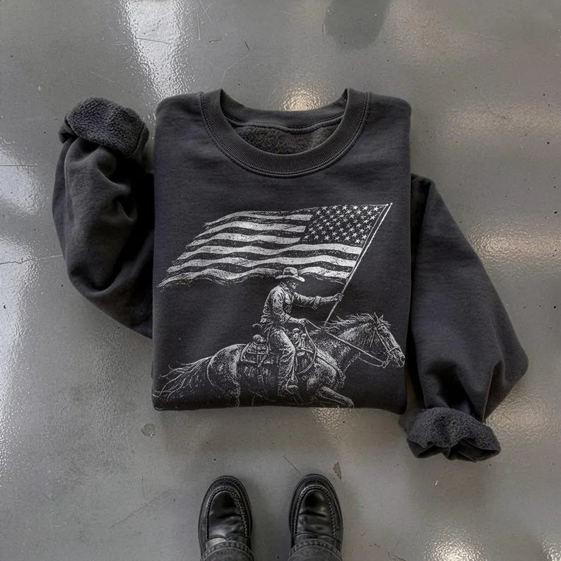 America 250 Years of Freedom Western Flag Pullover Sweatshirt