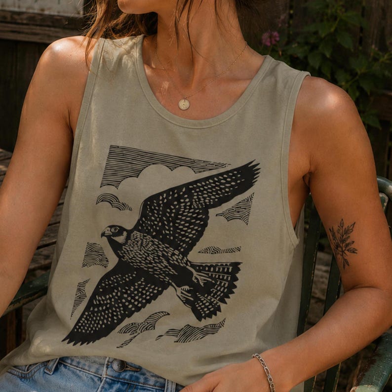 Peregrine Falcon Tank Top: Oversized Nature Graphic Shirt
