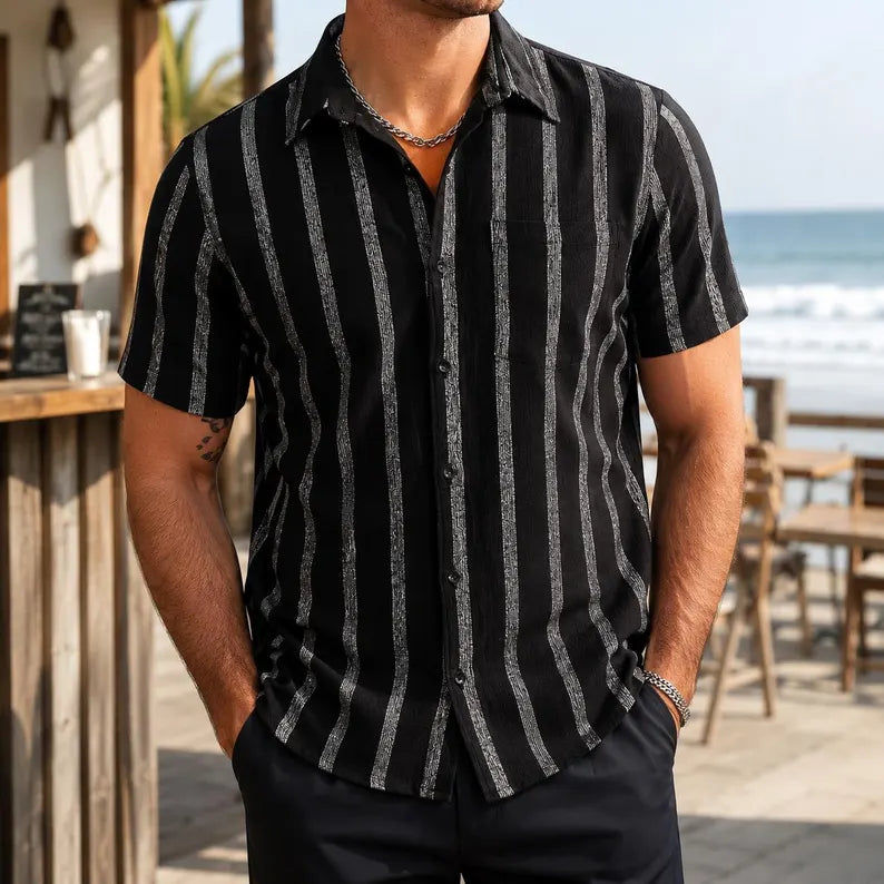 Men's Striped Beach Hawaiian Shirt