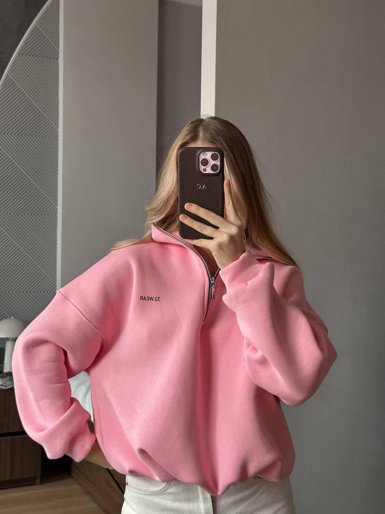 Women's Oversized Fleece Half-Zip Sweatshirt