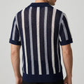 Men's Knit Polo Shirt: Open-Knit Striped Summer Beach Top