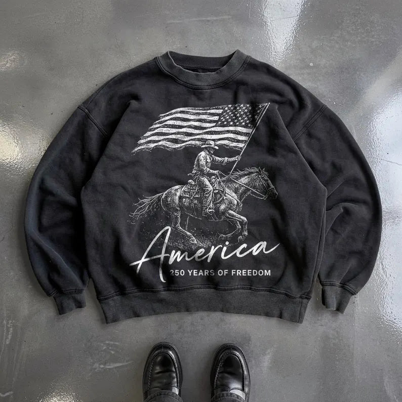 America 250 Years of Freedom Western Flag Pullover Sweatshirt