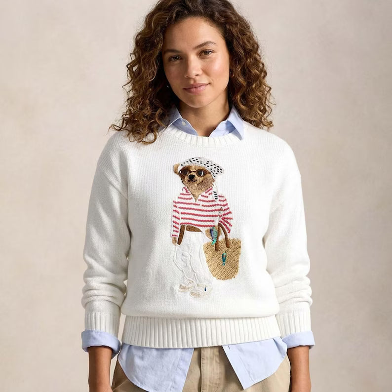 Women’s Character Knit Sweater | Soft Crewneck Preppy Graphic Pullover Jumper