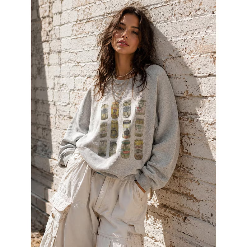Vintage Pickle Graphic Sweatshirt Food Print