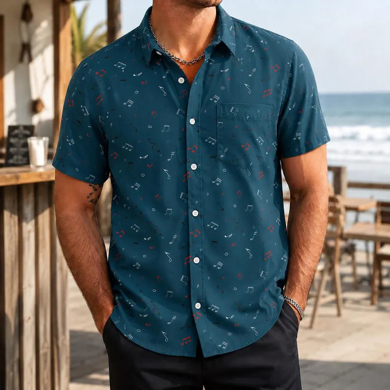 Men's Striped Beach Hawaiian Shirt