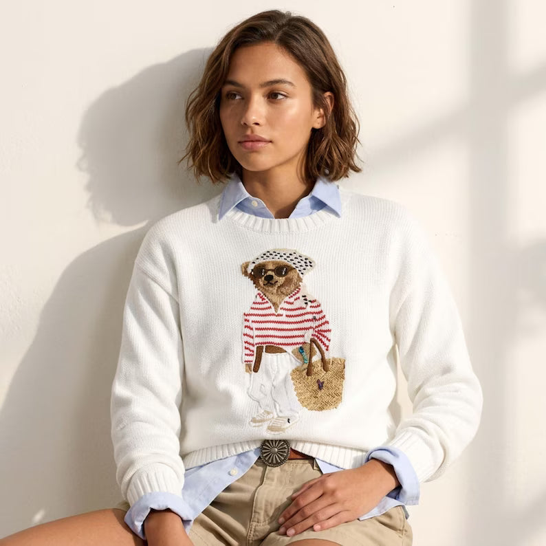 Women’s Character Knit Sweater | Soft Crewneck Preppy Graphic Pullover Jumper