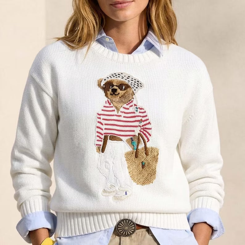 Women’s Character Knit Sweater | Soft Crewneck Preppy Graphic Pullover Jumper