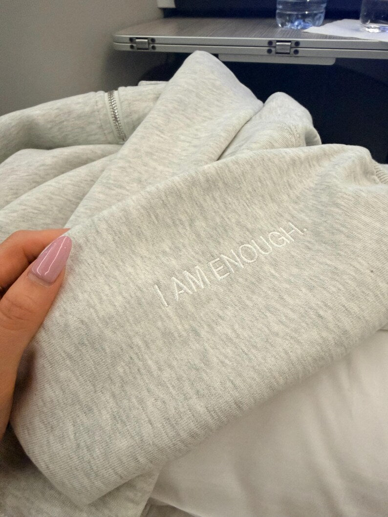 "I AM ENOUGH" QEO Quarter-Zip Sweater