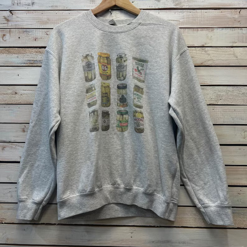 Vintage Pickle Graphic Sweatshirt Food Print