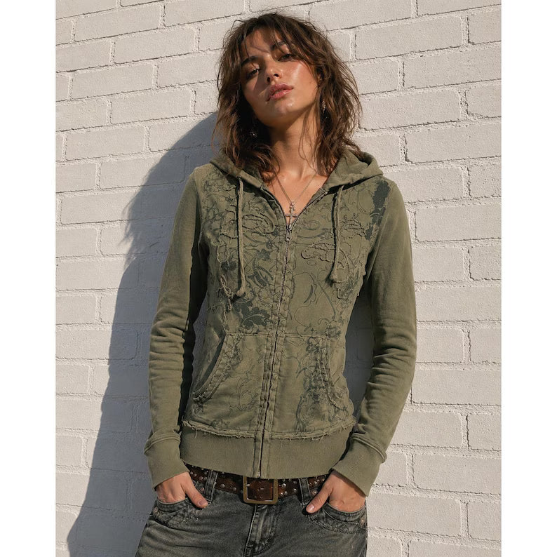 Vintage BCBG Max Azria Green Cotton Zip Hoodie