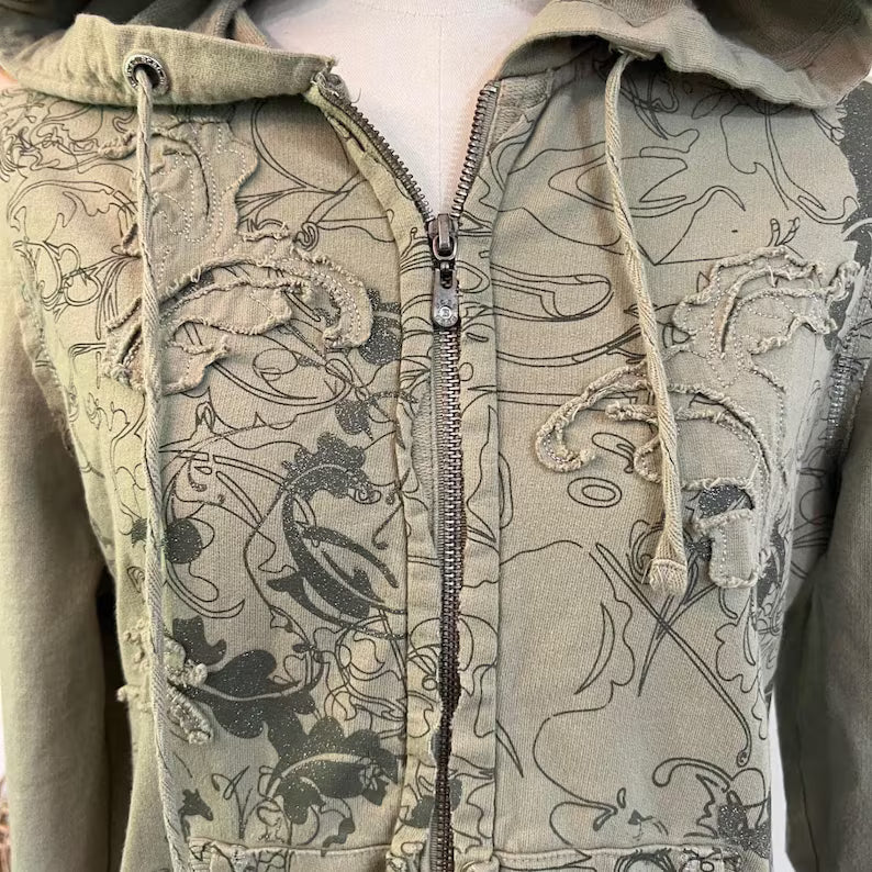 Vintage BCBG Max Azria Green Cotton Zip Hoodie
