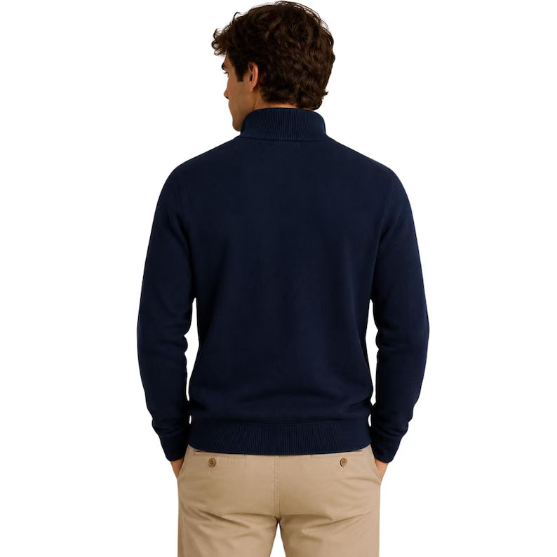Polo Ralph Lauren Men's Navy Quarter-Zip Cotton Jumper