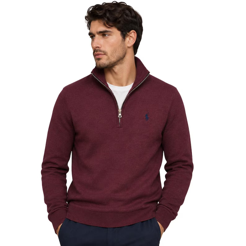 Polo Ralph Lauren Men's Navy Quarter-Zip Cotton Jumper