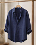 Men's Oversized Linen-Style Shirt | Relaxed Fit Long Sleeve Button-Up