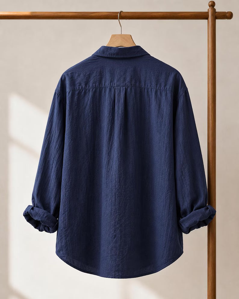 Men's Oversized Linen-Style Shirt | Relaxed Fit Long Sleeve Button-Up