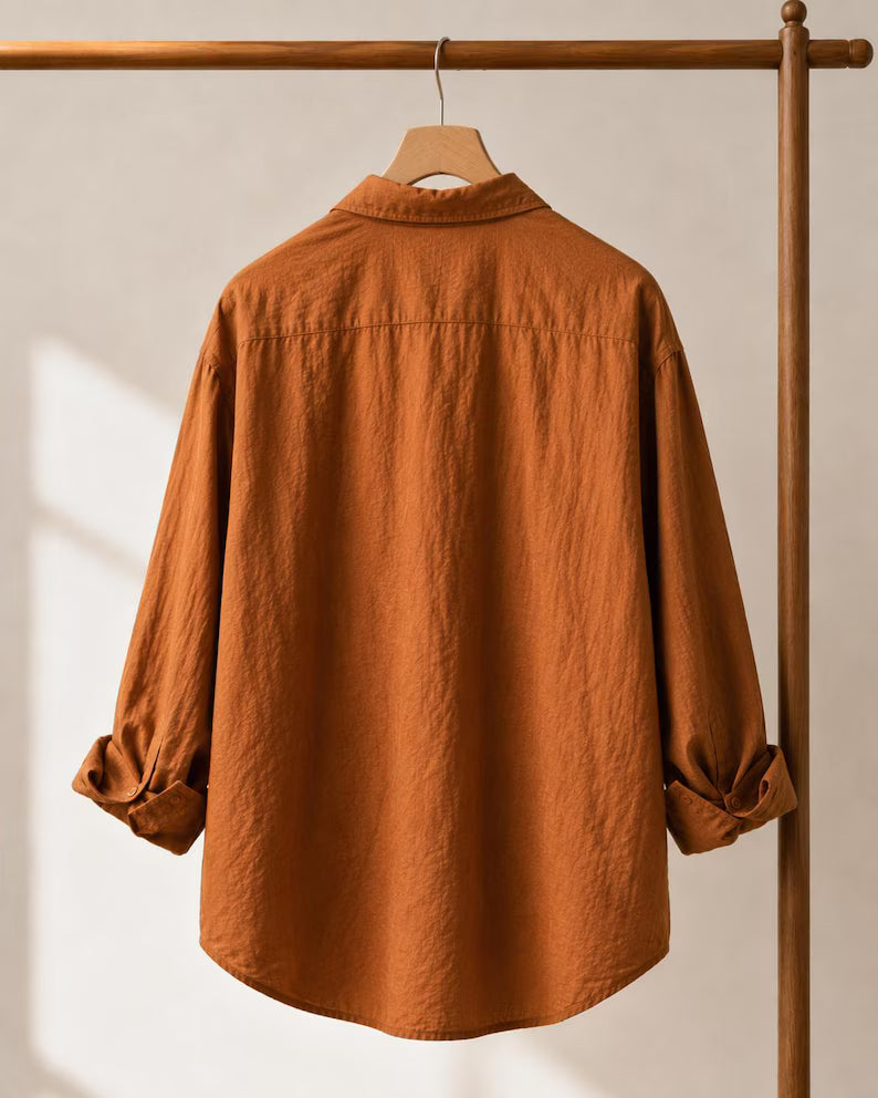 Men's Oversized Linen-Style Shirt | Relaxed Fit Long Sleeve Button-Up