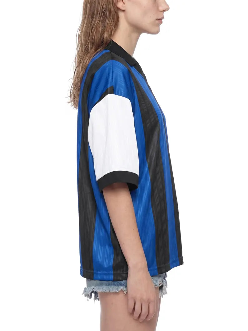 Boxy Striped Soccer Jersey - Retro V-Neck Football Shirt