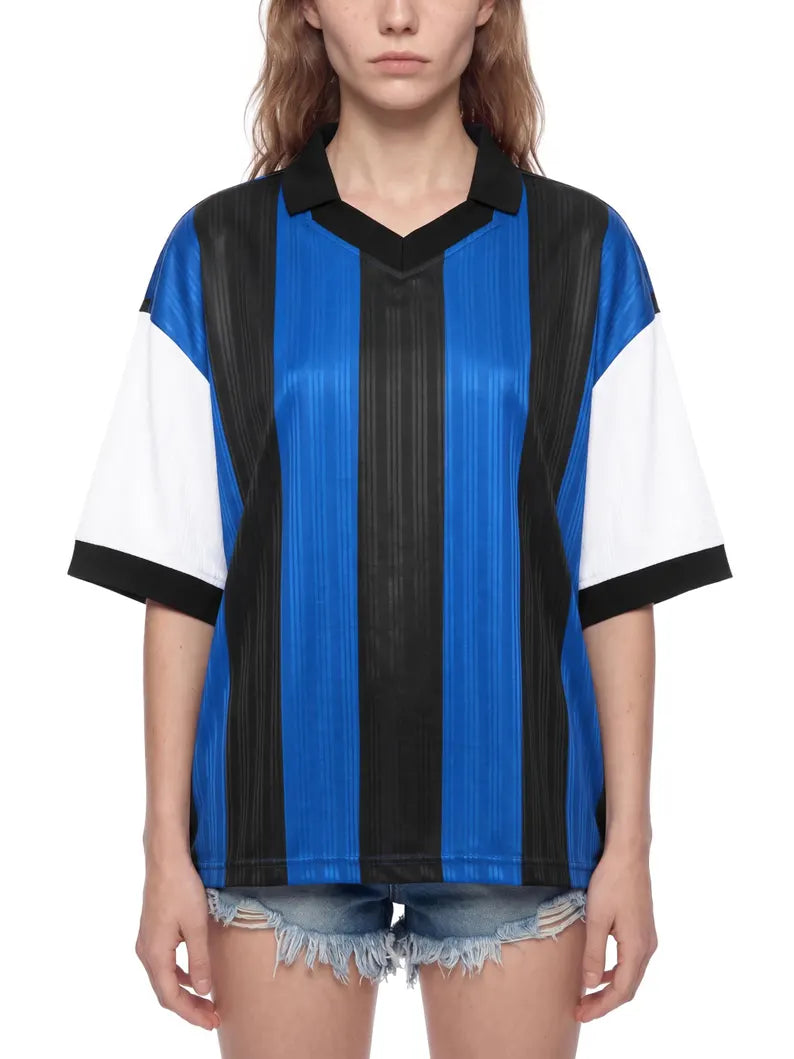 Boxy Striped Soccer Jersey - Retro V-Neck Football Shirt
