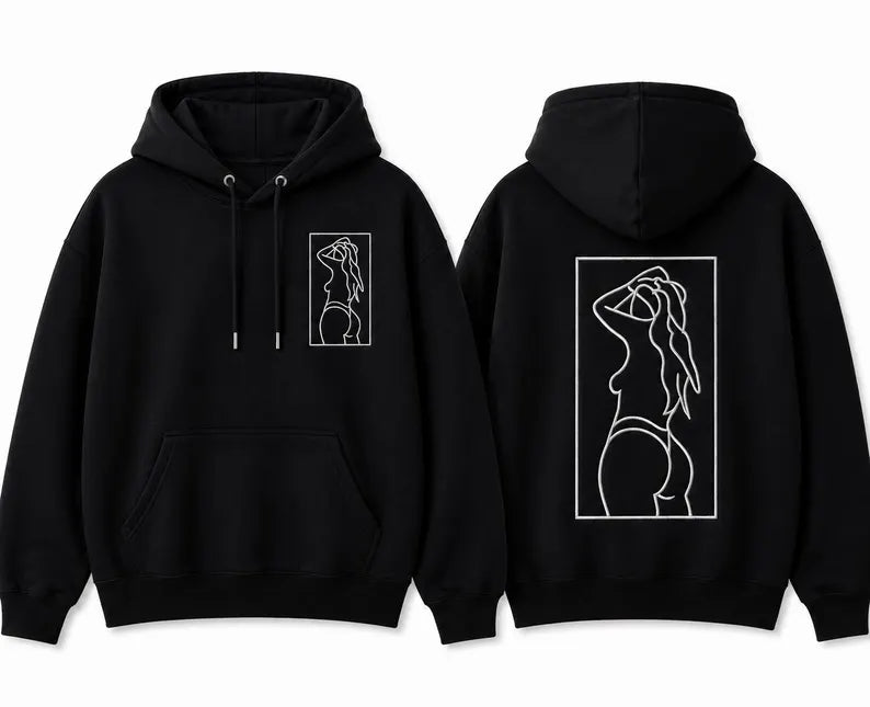 Minimalist Line Art Embroidered Hoodie - Oversized Pullover & Aesthetic Unisex Sweatshirt