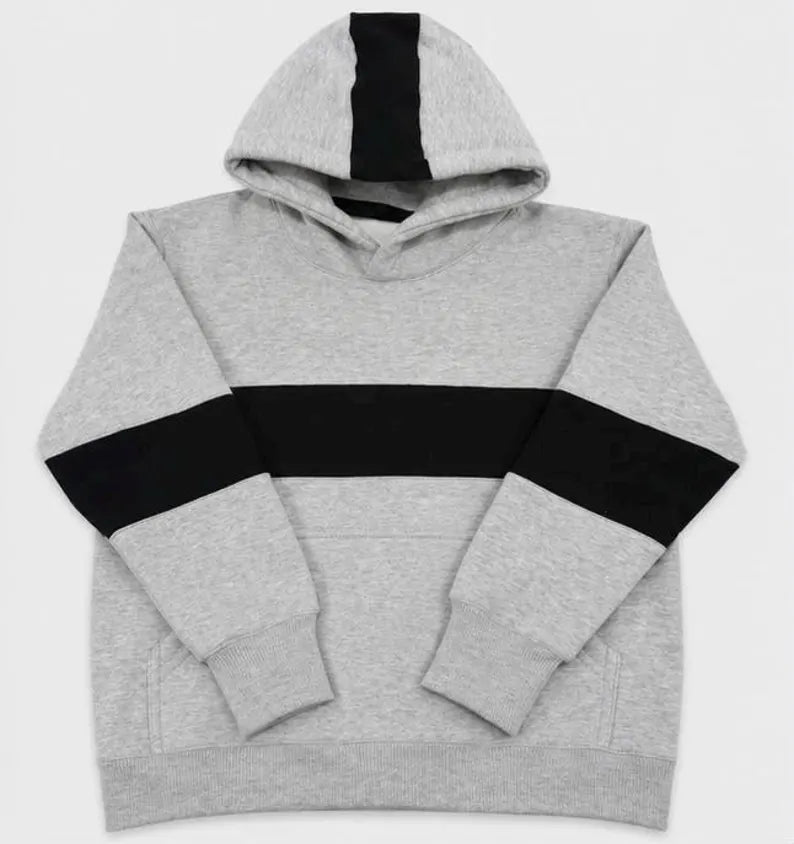 Grey & Black Striped Unisex Fleece Hoodie