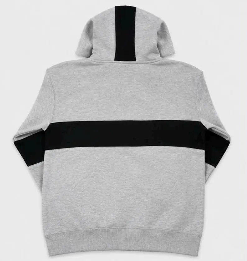 Grey & Black Striped Unisex Fleece Hoodie