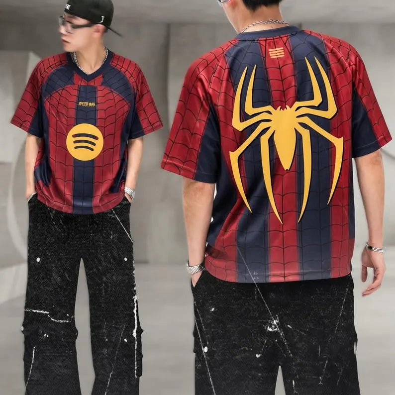 Spider Web Soccer Jersey - Retro Superhero Streetwear Athletic Shirt