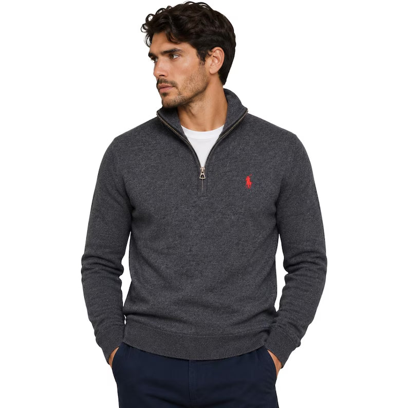 Polo Ralph Lauren Men's Navy Quarter-Zip Cotton Jumper