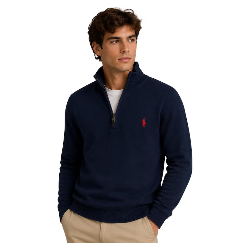 Polo Ralph Lauren Men's Navy Quarter-Zip Cotton Jumper