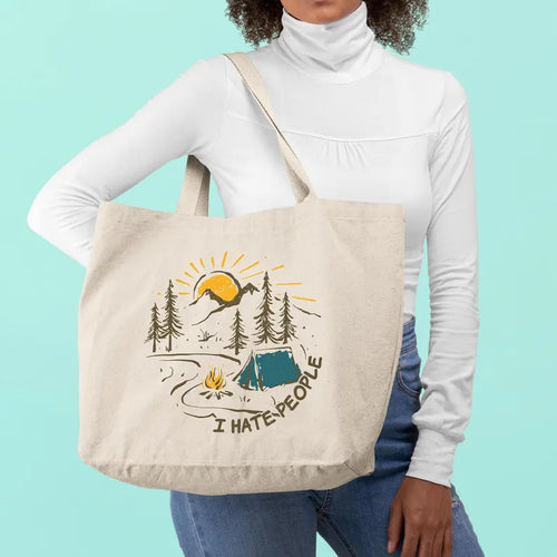 "I Hate People" Funny Camping Canvas Tote Bag