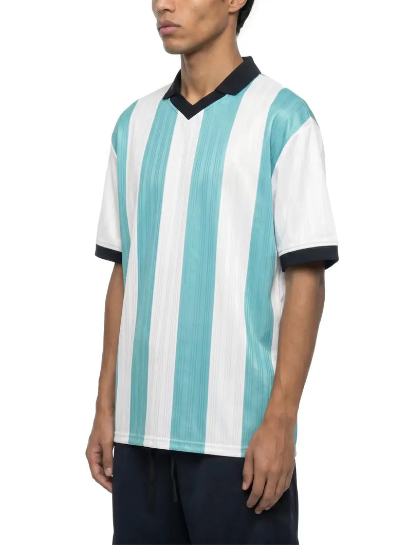 Boxy Striped Soccer Jersey - Retro V-Neck Football Shirt