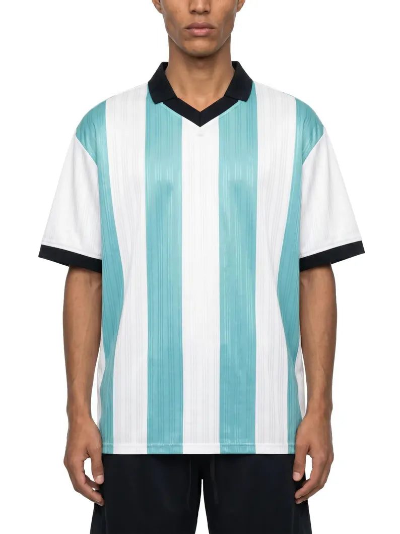 Boxy Striped Soccer Jersey - Retro V-Neck Football Shirt