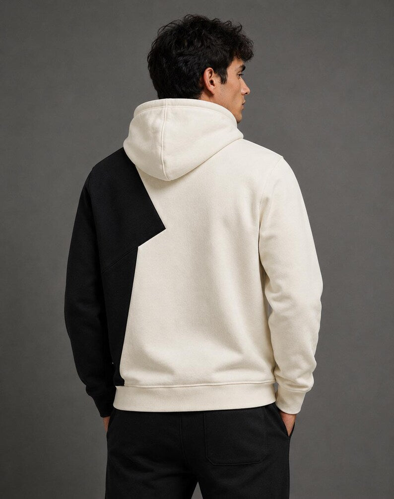 Men's Split Panel Half-Zip Hoodie | Color Block Pullover