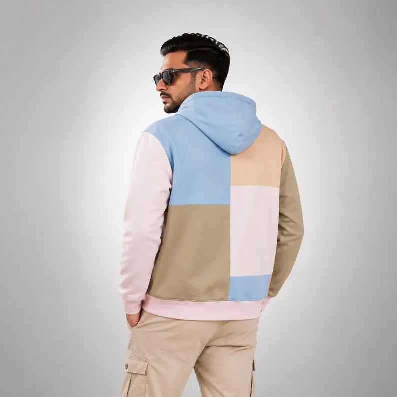 Patchwork Color Block Hoodie Oversized Pastel Streetwear Pullover