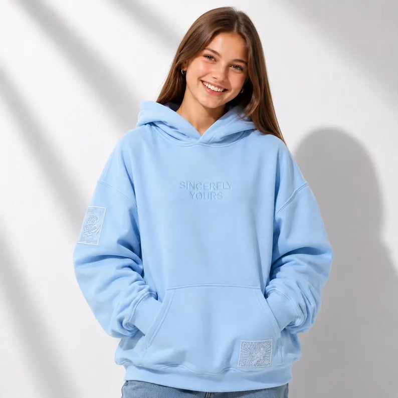 "Sincerely Yours" Embroidered Oversized Hoodie