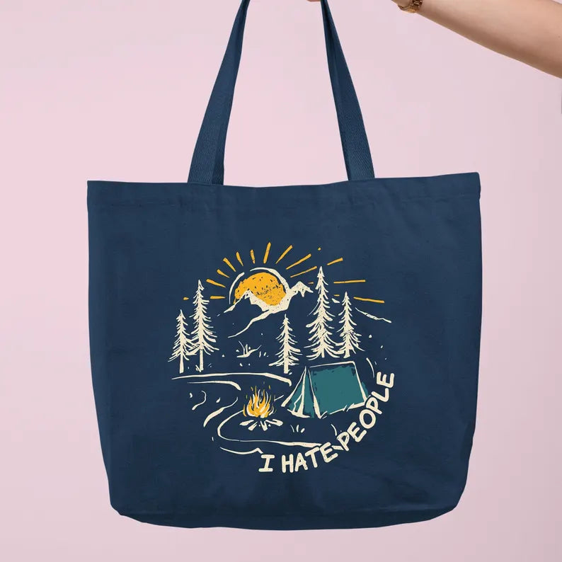 "I Hate People" Funny Camping Canvas Tote Bag