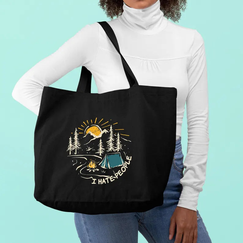"I Hate People" Funny Camping Canvas Tote Bag